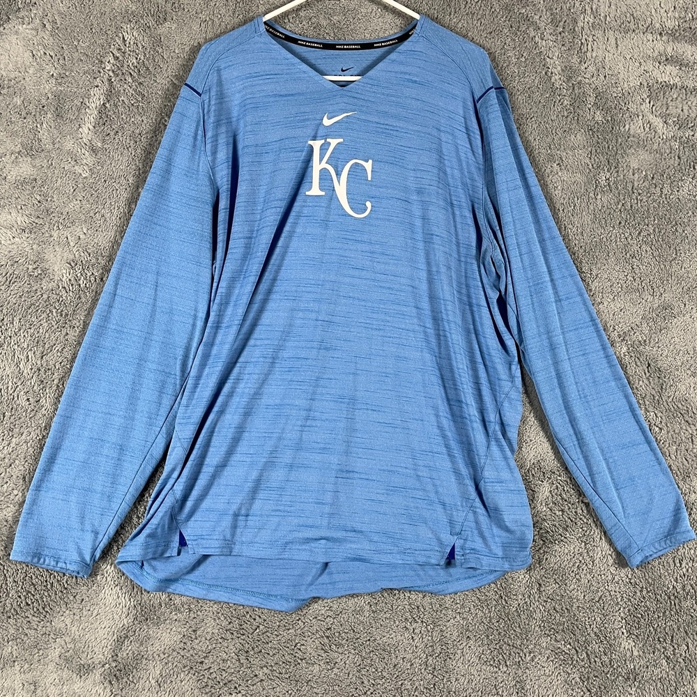 Kansas City Royals Shirt Mens XL Blue Nike MLB Baseball Long Sleeve Pullover